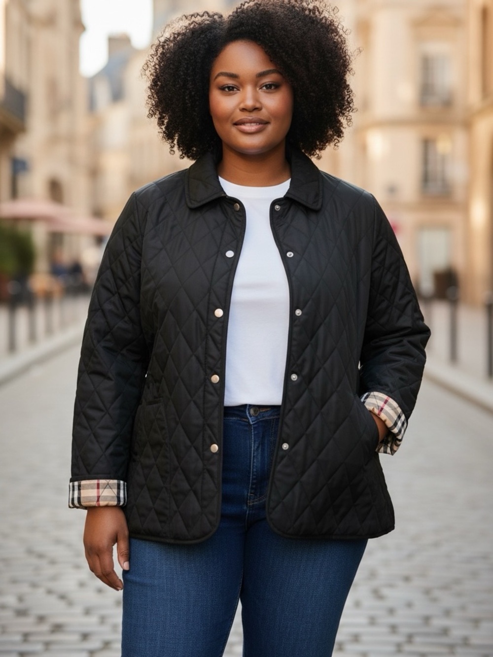 WOMEN'S BURBERRY LONDON DIAMOND QUILTED NOVACHECK LINED BLACK JACKET SIZE LARGE